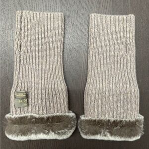 Women's Cashmere and Fur Taupe Knit Fingerless Gloves from N Peal London